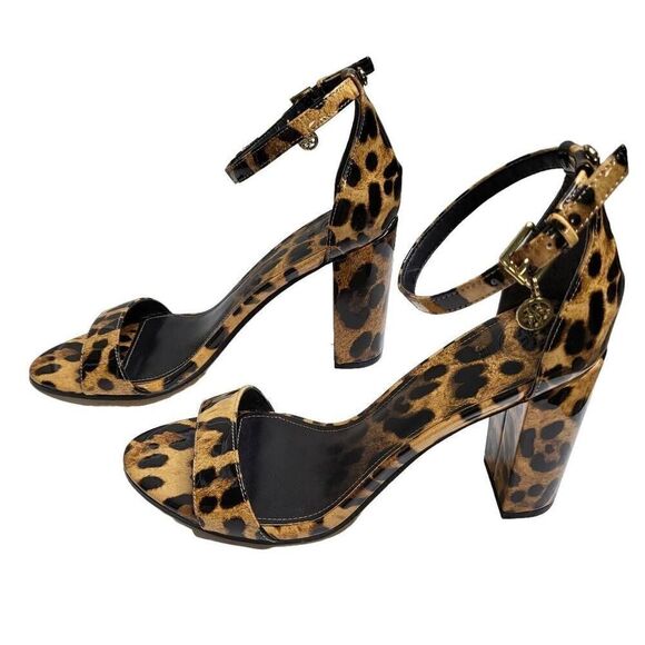 NEW Guess Leopard Print Shiny Block Heel Ankle Strap Shoe Heel Size 8 - Picture 9 of 11